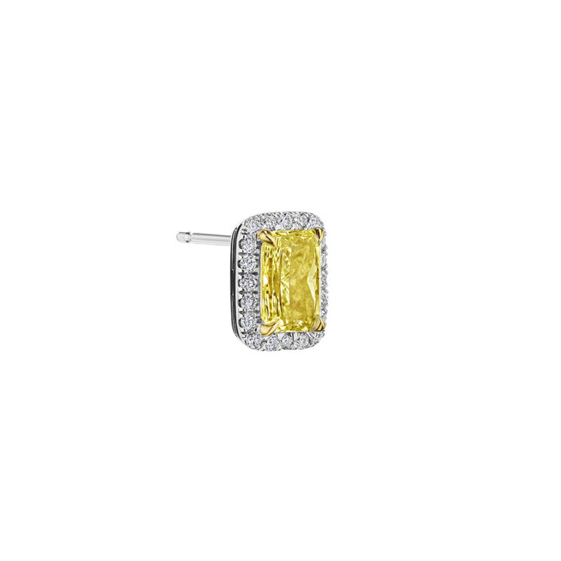 2.83ct GIA Certified Fancy Yellow Radiant Diamond Halo Earrings