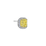 4.24ct GIA Certified Fancy Yellow Cushion & Round Diamond Earrings