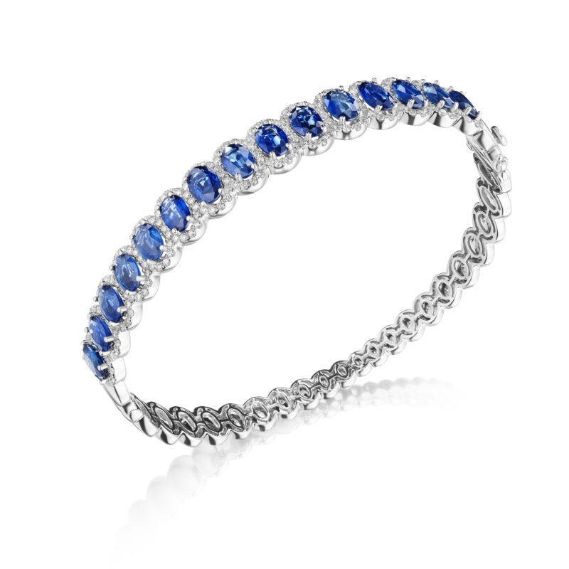 Oval Sapphire & Round Diamond Bangle