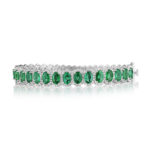Oval Emerald & Round Diamond Bangle