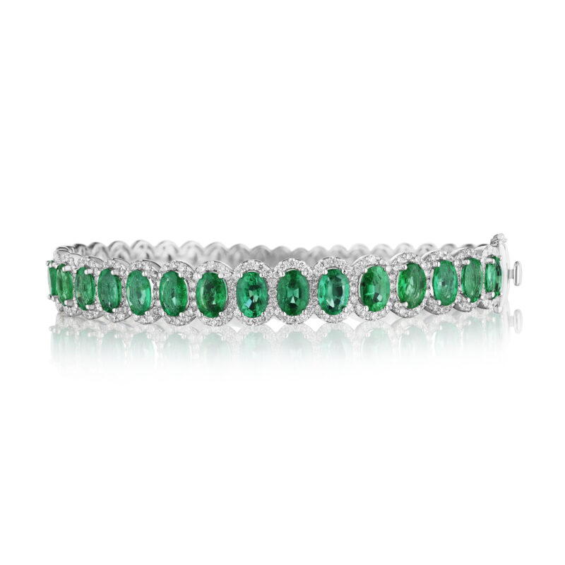 Oval Emerald & Round Diamond Bangle