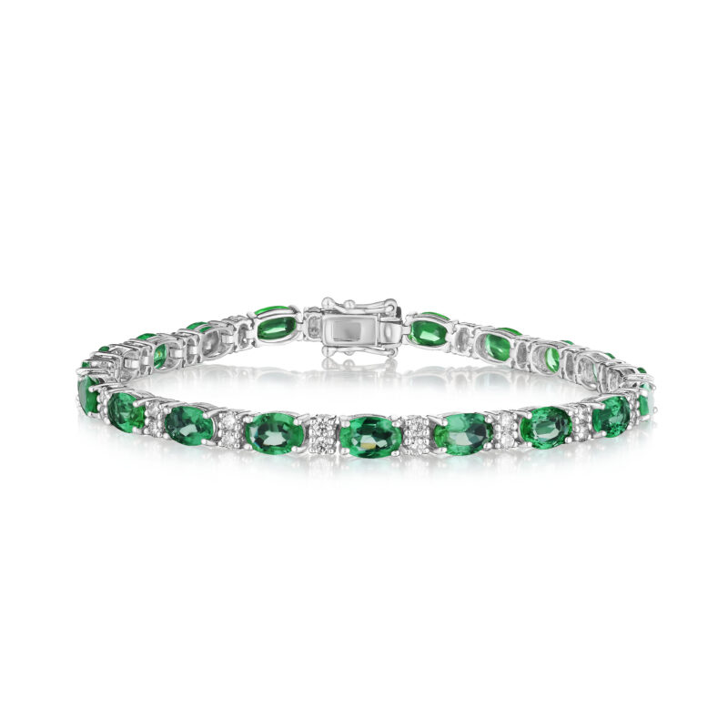 Oval Emerald & Round Diamond Bracelet