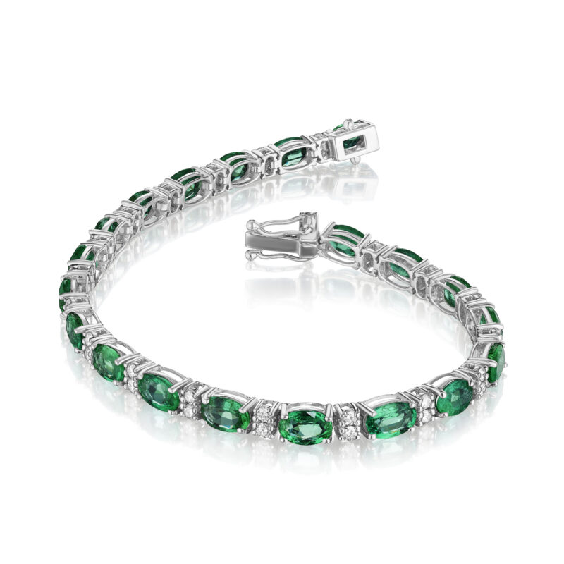 Oval Emerald & Round Diamond Bracelet