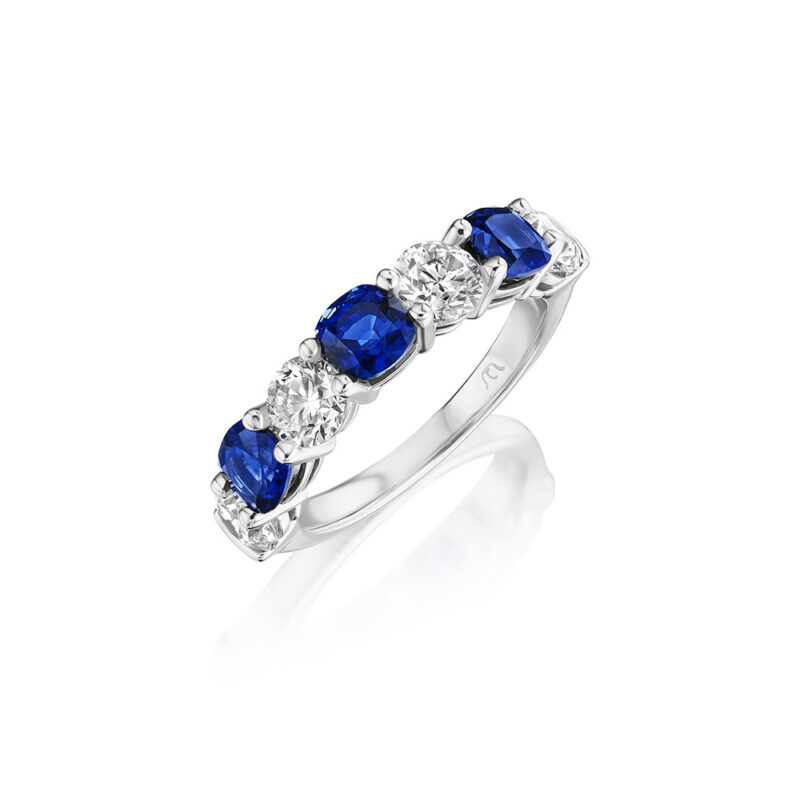 3.50ct Round Diamond & Cushion Cut Sapphire 7 Stone Band