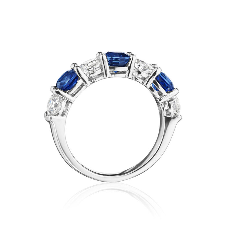 3.50ct Round Diamond & Cushion Cut Sapphire 7 Stone Band