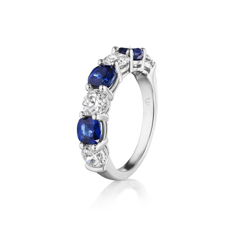 3.50ct Round Diamond & Cushion Cut Sapphire 7 Stone Band