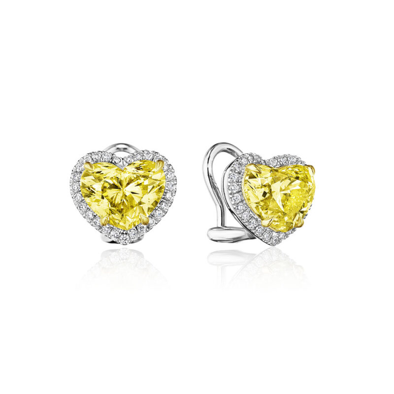 6.36ctw Yellow Heart Shape GIA Diamond Halo Earrings