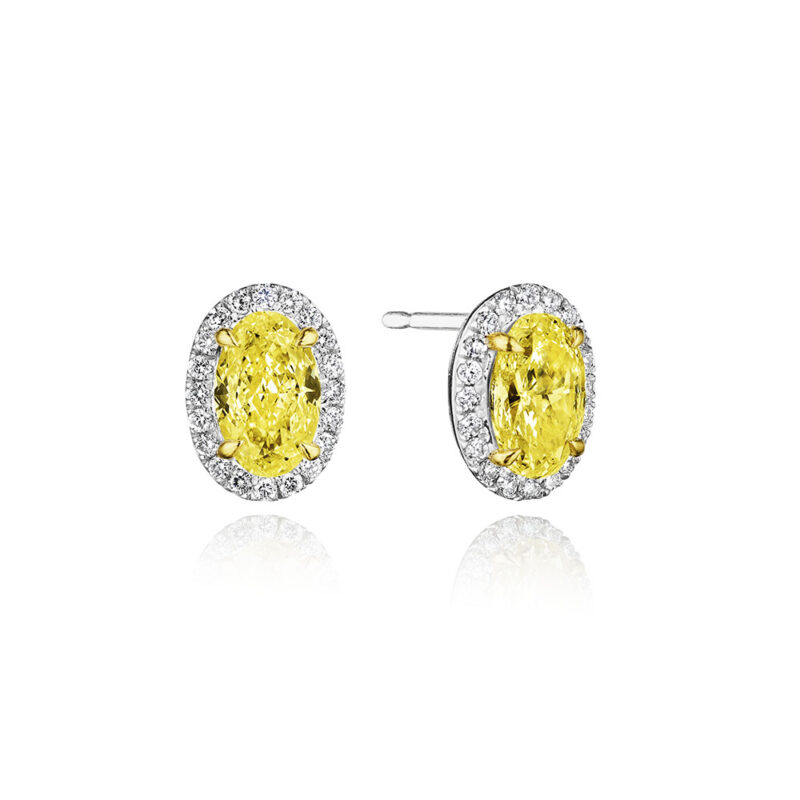 2.28ctw Oval Cut Yellow GIA Diamond Halo Earrings