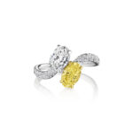 White & Fancy Yellow Oval Diamond Bypass Ring