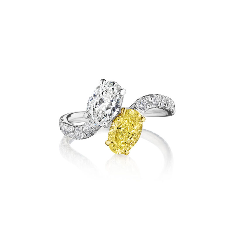 White & Fancy Yellow Oval Diamond Bypass Ring