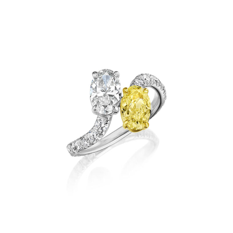 White & Fancy Yellow Oval Diamond Bypass Ring