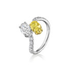 White & Fancy Yellow Oval Diamond Bypass Ring