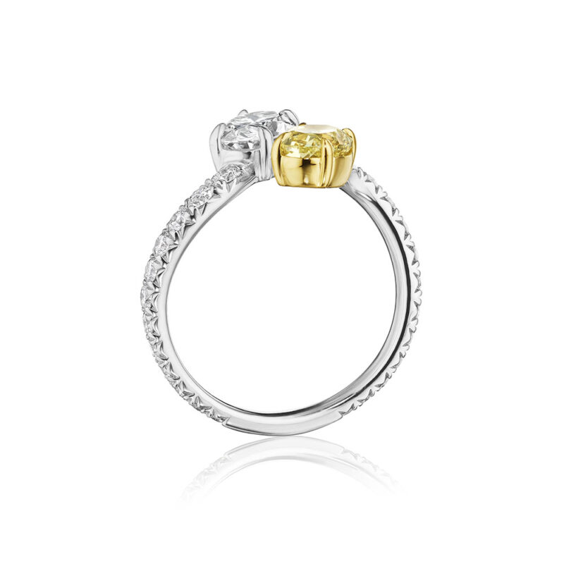White & Fancy Yellow Oval Diamond Bypass Ring