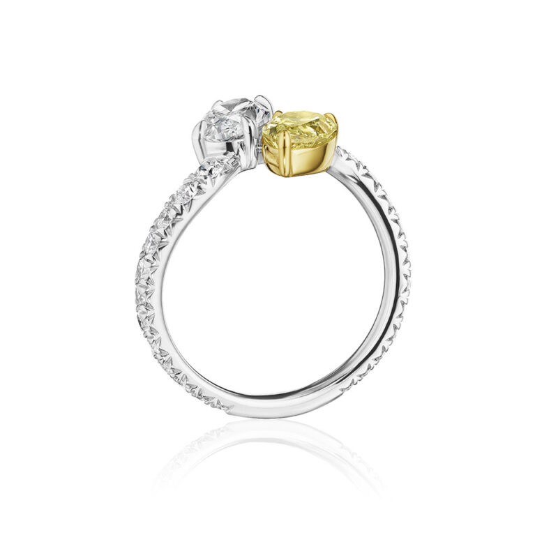 Oval & Pear Shape White & Fancy Yellow Diamond Bypass Ring