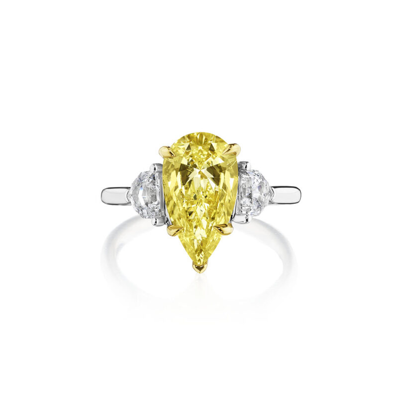 3.11ct Fancy Yellow Pear Shape & Cadillac Diamond Ring