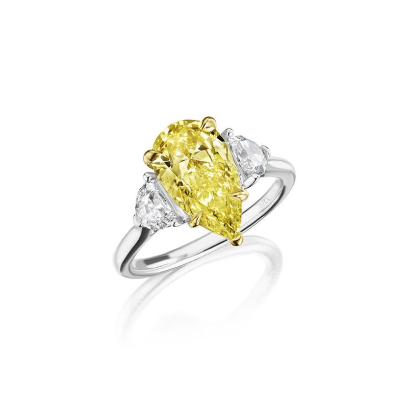 3.11ct Fancy Yellow Pear Shape & Cadillac Diamond Ring
