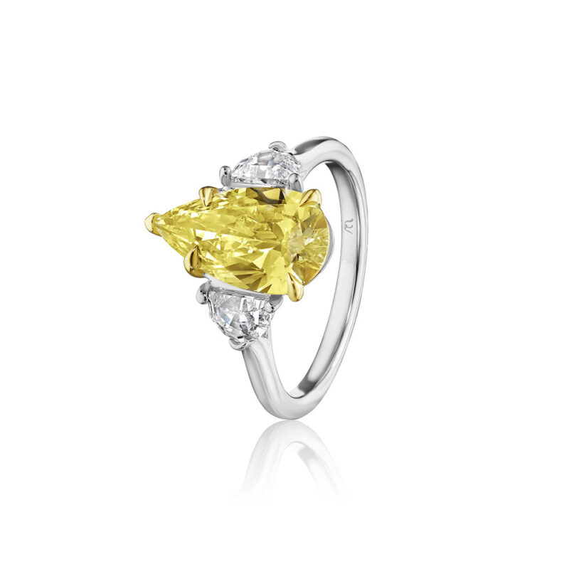 3.11ct Fancy Yellow Pear Shape & Cadillac Diamond Ring
