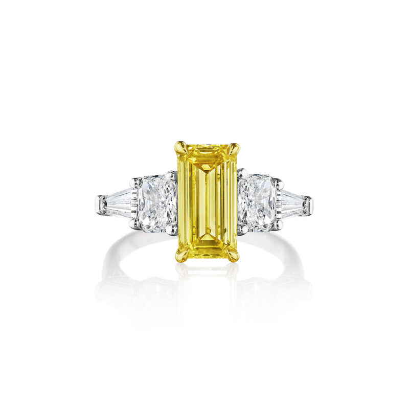 3.41ctw Emerald Cut & Radiant Cut Yellow Diamond 5 Stone Ring