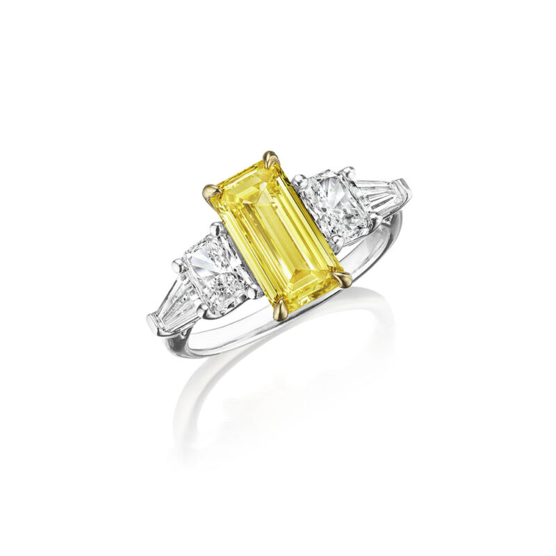 3.41ctw Emerald Cut & Radiant Cut Yellow Diamond 5 Stone Ring