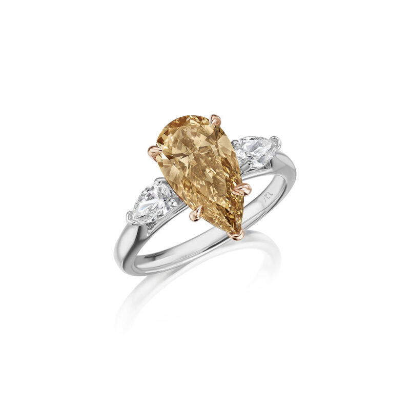 2.98ct Champagne Brown Pear Shape Diamond Ring