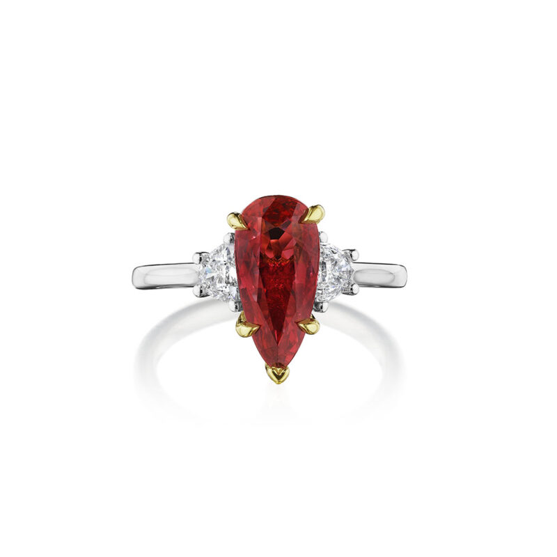 3.40ct Pear Shape Ruby & Halfmoon Diamond Ring