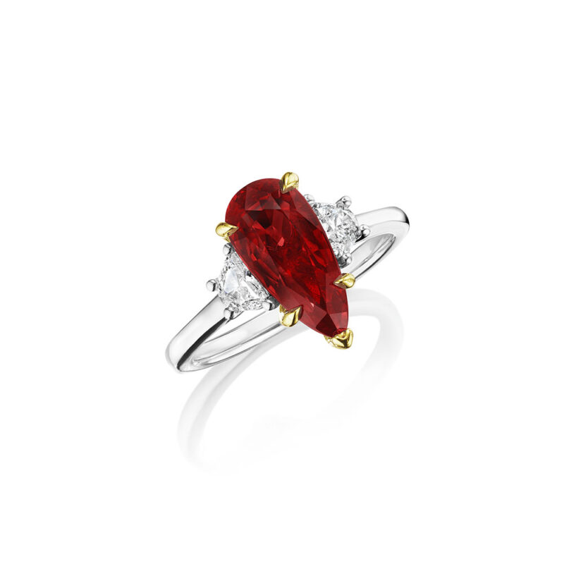 3.40ct Pear Shape Ruby & Halfmoon Diamond Ring