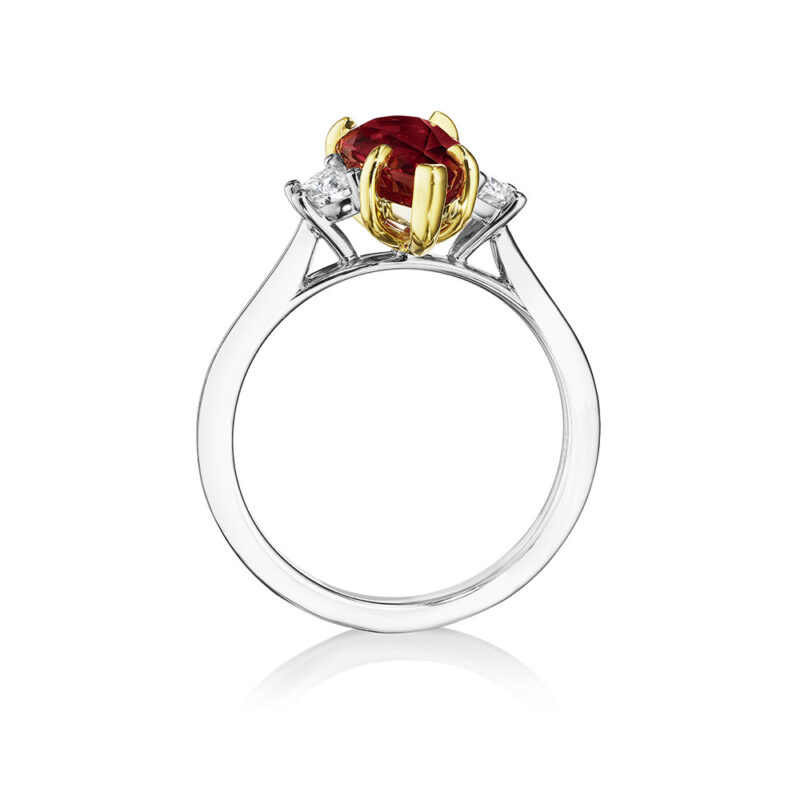 3.40ct Pear Shape Ruby & Halfmoon Diamond Ring