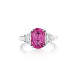 3.84ct Pink Oval Sapphire & Trapezoid Diamond Ring