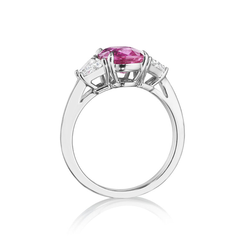 3.84ct Pink Oval Sapphire & Trapezoid Diamond Ring