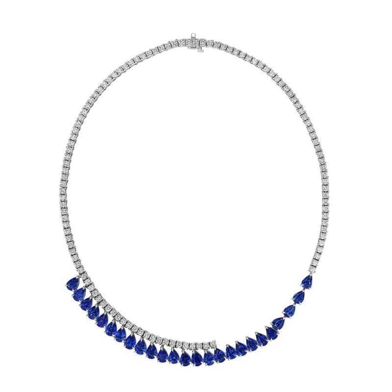 28.22ct Pear Shape Sapphire & Round Diamond Collar Necklace