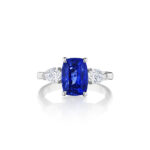 5.02ct Elongated Cushion Sapphire & Pear Shape Diamond Ring