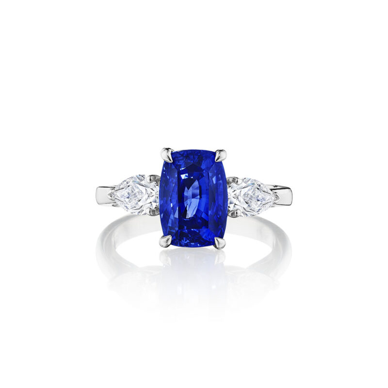 5.02ct Elongated Cushion Sapphire & Pear Shape Diamond Ring