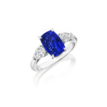 5.02ct Elongated Cushion Sapphire & Pear Shape Diamond Ring