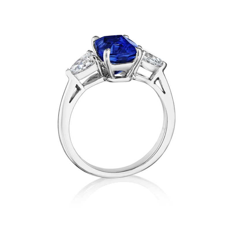5.02ct Elongated Cushion Sapphire & Pear Shape Diamond Ring