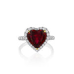 4.12ct Heart Shape Ruby & Diamond Halo Ring