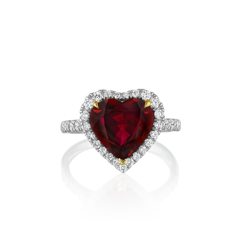 4.12ct Heart Shape Ruby & Diamond Halo Ring