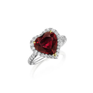 4.12ct Heart Shape Ruby & Diamond Halo Ring