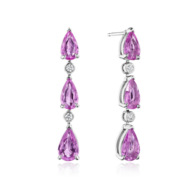 6.44ctw Pear Shape Pink Sapphire & Round Diamond Earrings