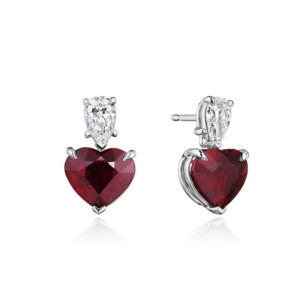 7.14ct Heart Shape Ruby & Pear Shape Diamond Earrings