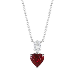 3.77ct Heart Shape Ruby & Pear Shape Dimond Pendant in Platinum