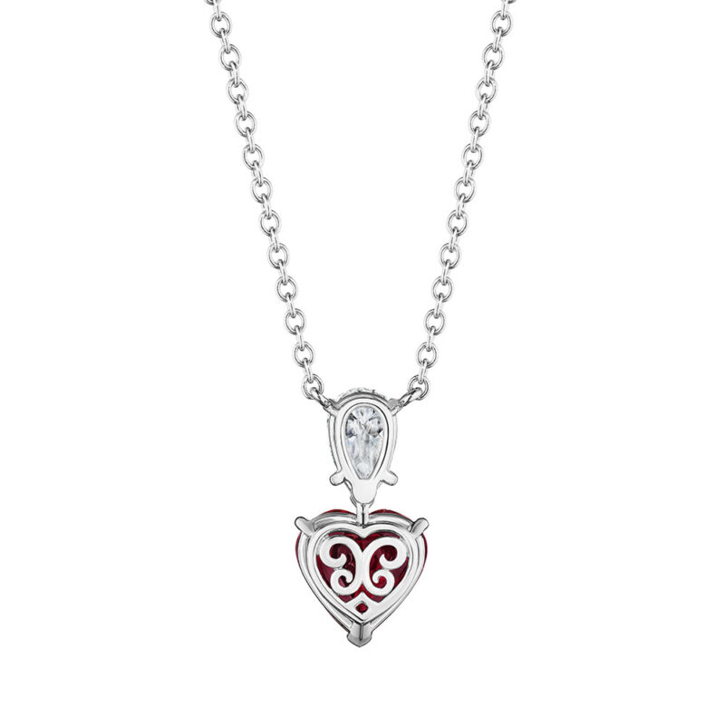 3.77ct Heart Shape Ruby & Pear Shape Dimond Pendant in Platinum