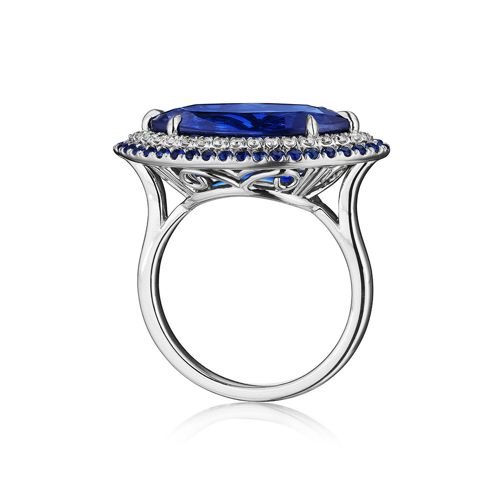6.82ct Marquise Sapphire & Round Diamond Double Halo Ring