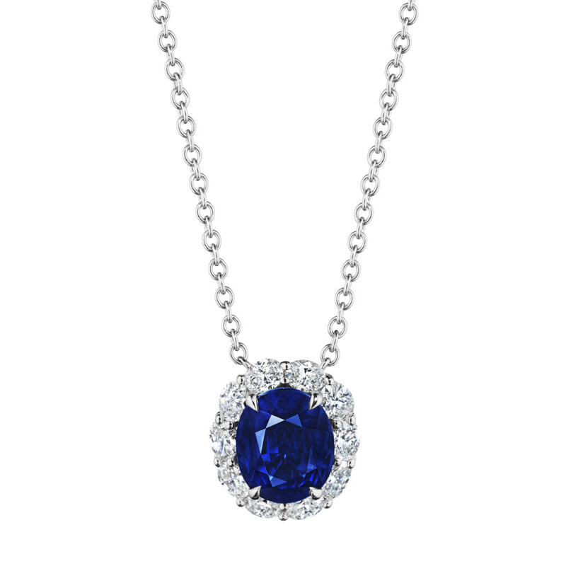 4.37ct Oval Sapphire & Diamond Halo Pendant in 18KT Gold