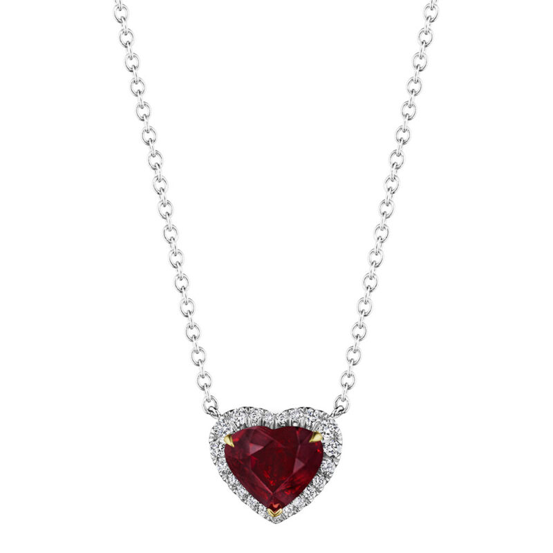 3.38ctw Heart Shape Ruby & Round Diamond Halo Pendant
