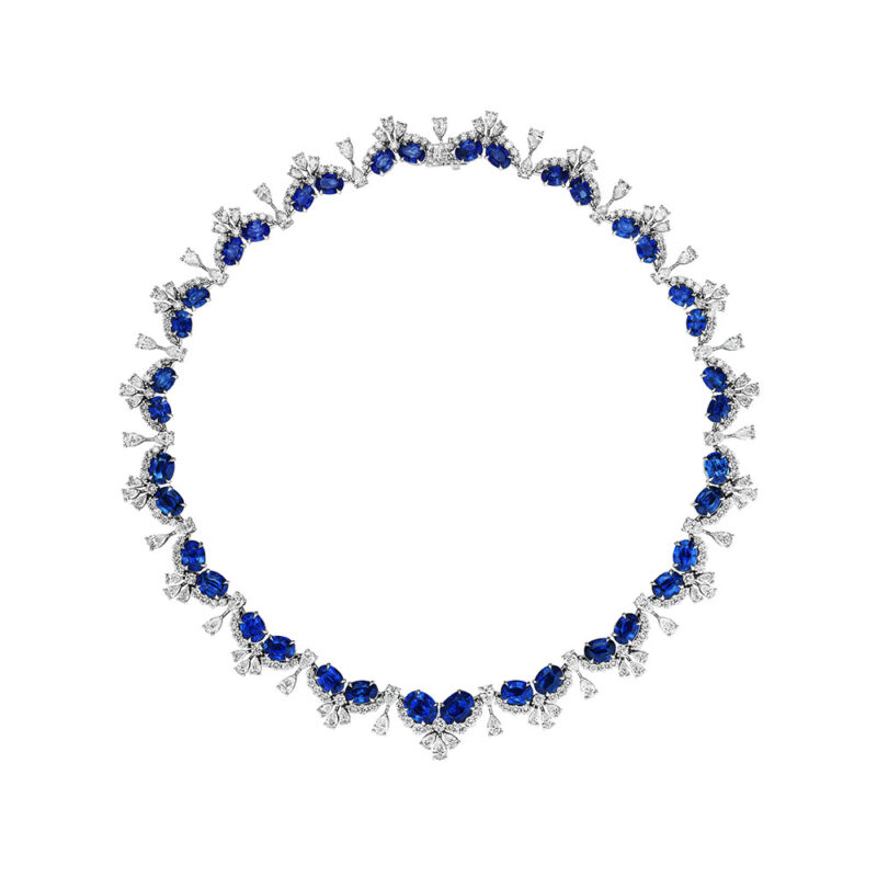 75.13ctw Oval Sapphire & Round & Pear Shape Diamond Necklace