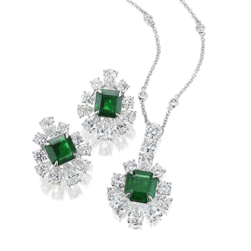 Asscher Cut Emerald & Diamond Pendant