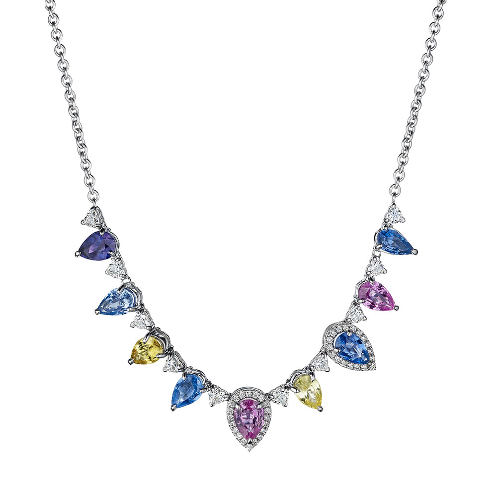 15.18ct Multi Color Pear Shape Sapphire & Diamond Necklace