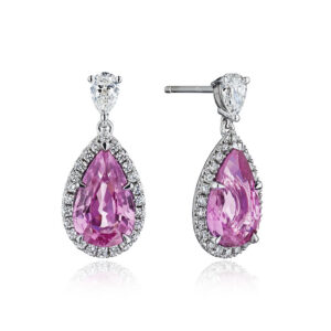 6.19ct Pear Shape Pink Sapphire & Diamond Earrings in 18K Gold