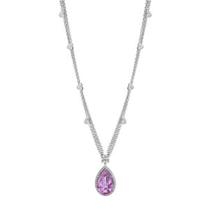 Pear Shape Pink Sapphire & Heart Shape Diamond Necklace in 18k Gold