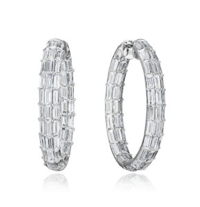 Baguette Cut Diamond Hoop Earring in 18K Gold